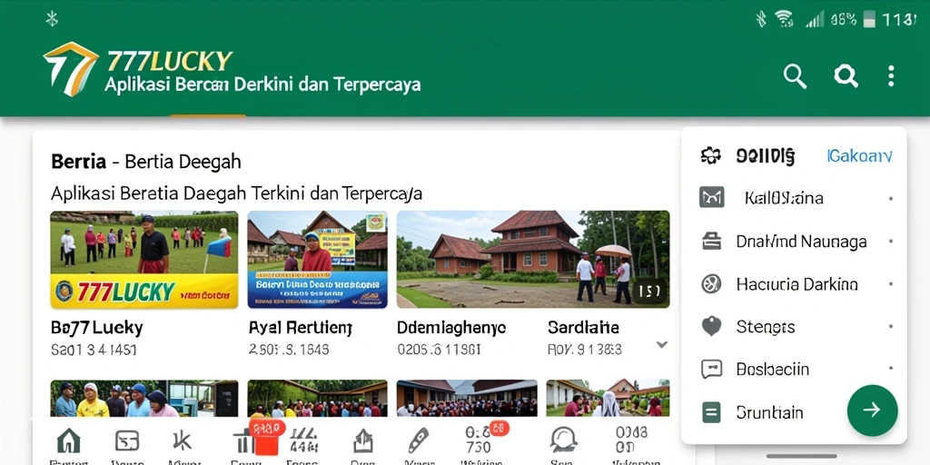 Antarmuka aplikasi 777LUCKY menampilkan berita daerah terkini.