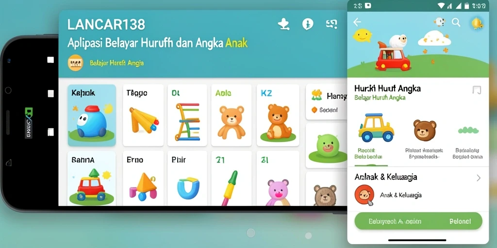 Antarmuka LANCAR138 dengan permainan edukatif untuk belajar huruf dan angka.