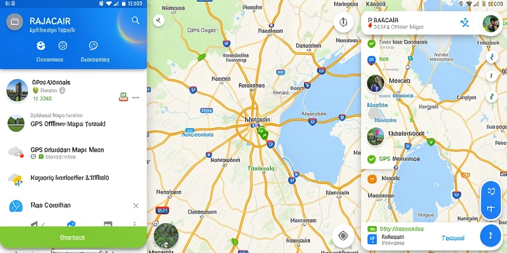 Tampilan antarmuka aplikasi RAJACAIR dengan fitur GPS Offline Maps.
